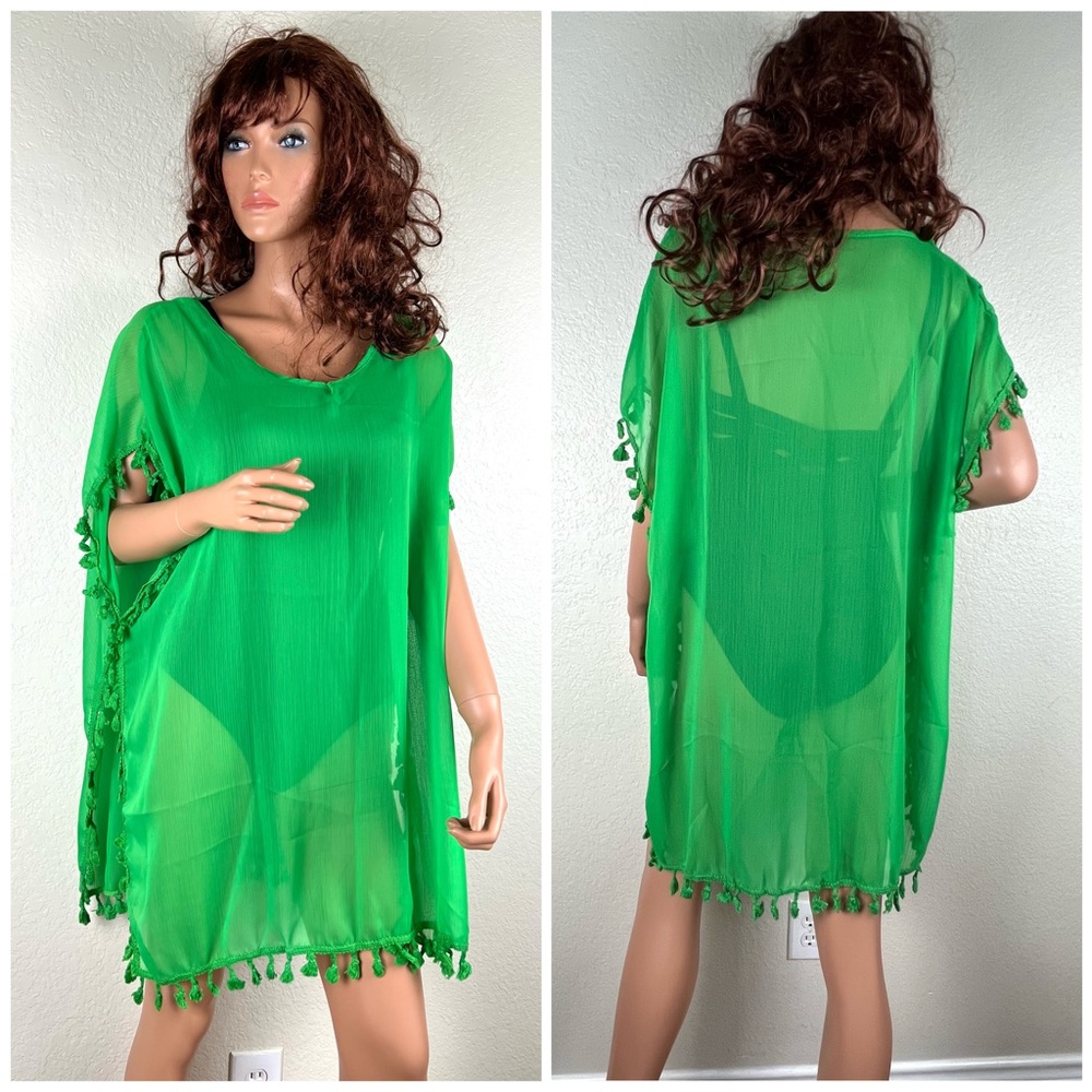 Swimsuit Cover Up with Tassels Green